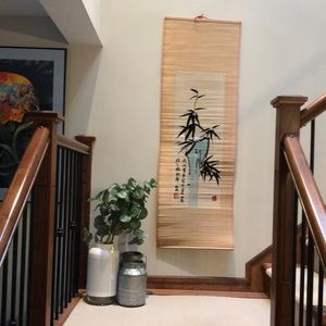 Set of 3 Bamboo scroll paintings / hanging wall decor